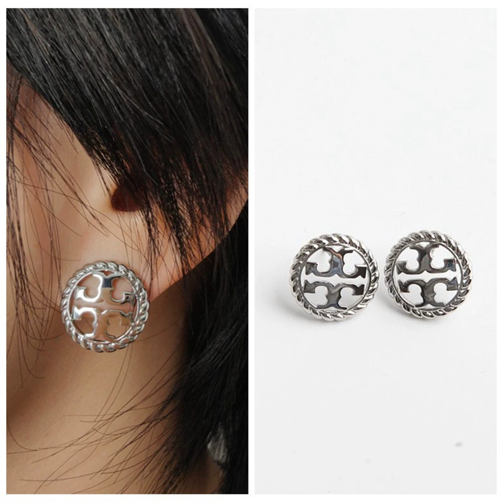 Tory Burch White Gold Silver Arc Spiral Wheat Hollow Earrings